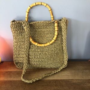 INDEED Woven Straw Handbag with Bamboo Handles
